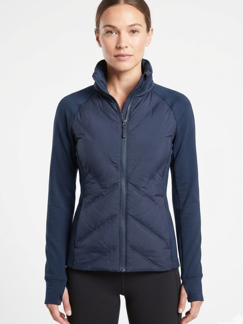 Athleta Inlet Down Hybrid Puffer Jacket Navy Blue FA21 Size XXS coat (No Hood)